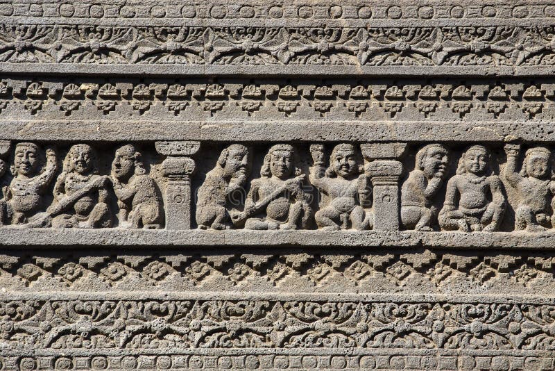 Felsritzungsbeschaffenheitshintergrund von Ajanta-Höhle in Aurangabad, Indien stockfotografie Felsritzungsbeschaffenheitshintergrund von Ajanta-Höhle in Aurangabad, Indien stockfotografie