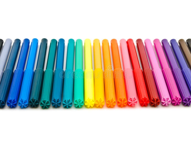 Seven Felt Pens Lie In A Row Stock Photo - Download Image Now
