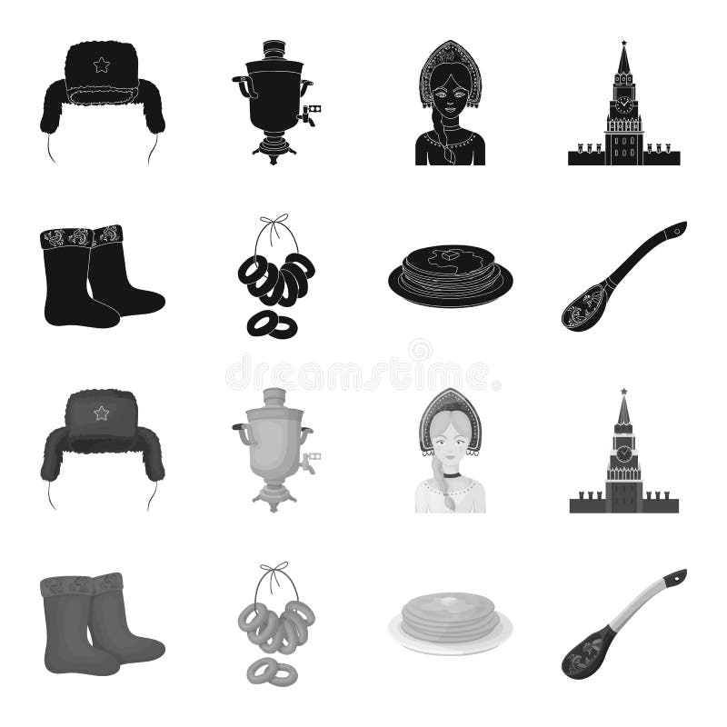 Feltro, botas, secagem, pão-de-espécie Ícones ajustados da coleção do país de Rússia no estoque preto, monocromático do símbolo d ilustração royalty free Feltro, botas, secagem, pão-de-espécie Ícones ajustados da coleção do país de Rússia no estoque preto, monocromático do símbolo d ilustração royalty free