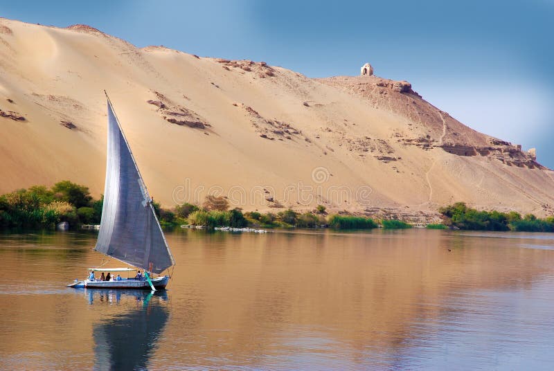 Felucca die op de rivier van Nijl, Egypte varen