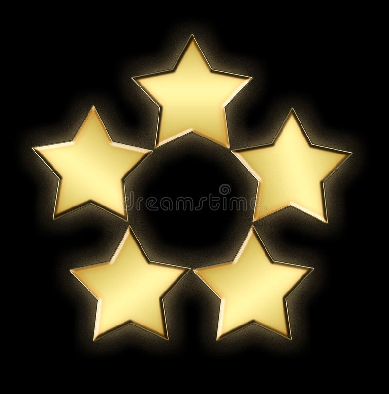 Fem guld- stjärnor stock illustrationer