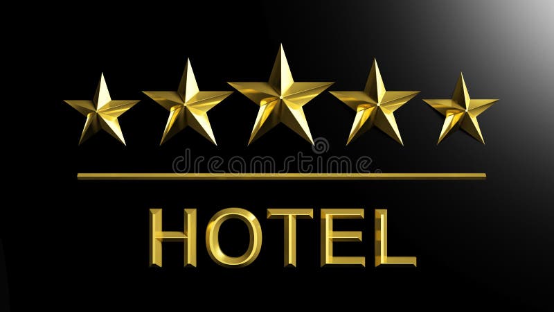 Fem guld- stjärnor och ordhotell stock illustrationer