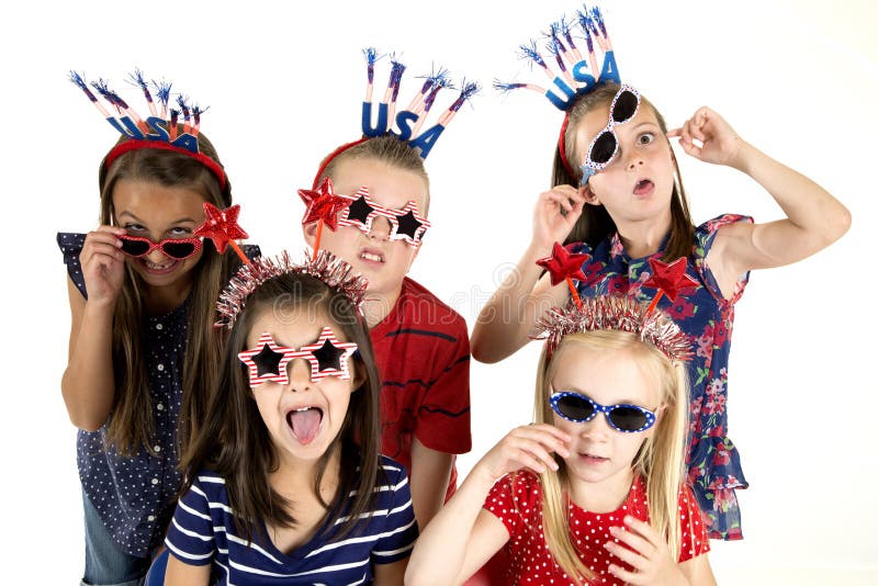 Children dressed patriotic with silly funny expressions. Children dressed patriotic with silly funny expressions