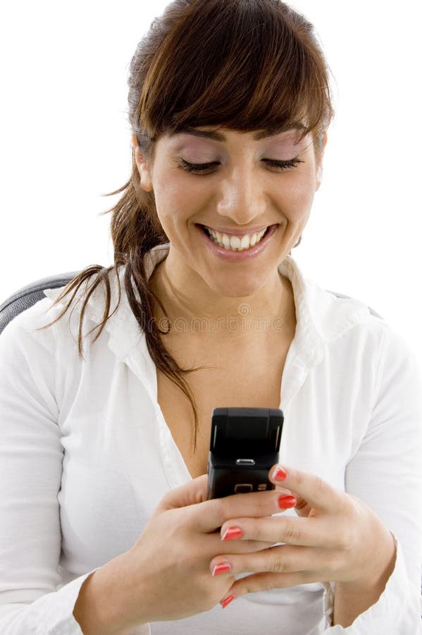 Female accountant using cell phone