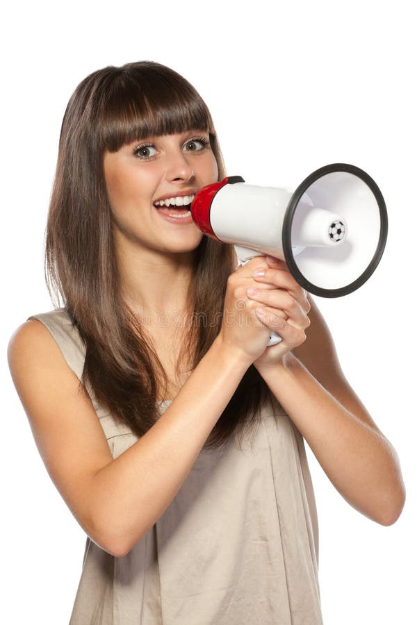 Female advertising into the megaphone