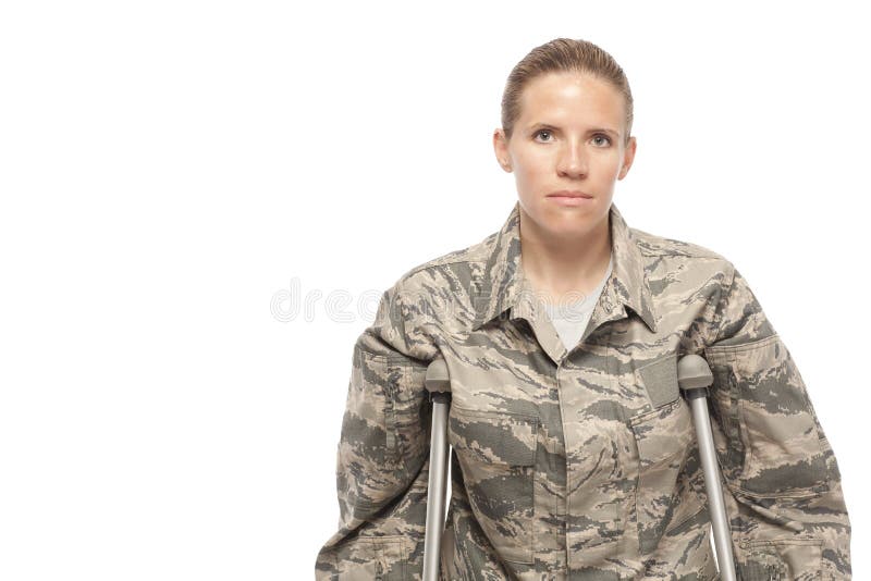 Female airman on crutches