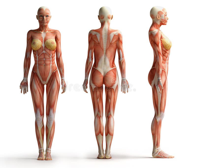 Front back and side female anatomy view royalty free illustration.