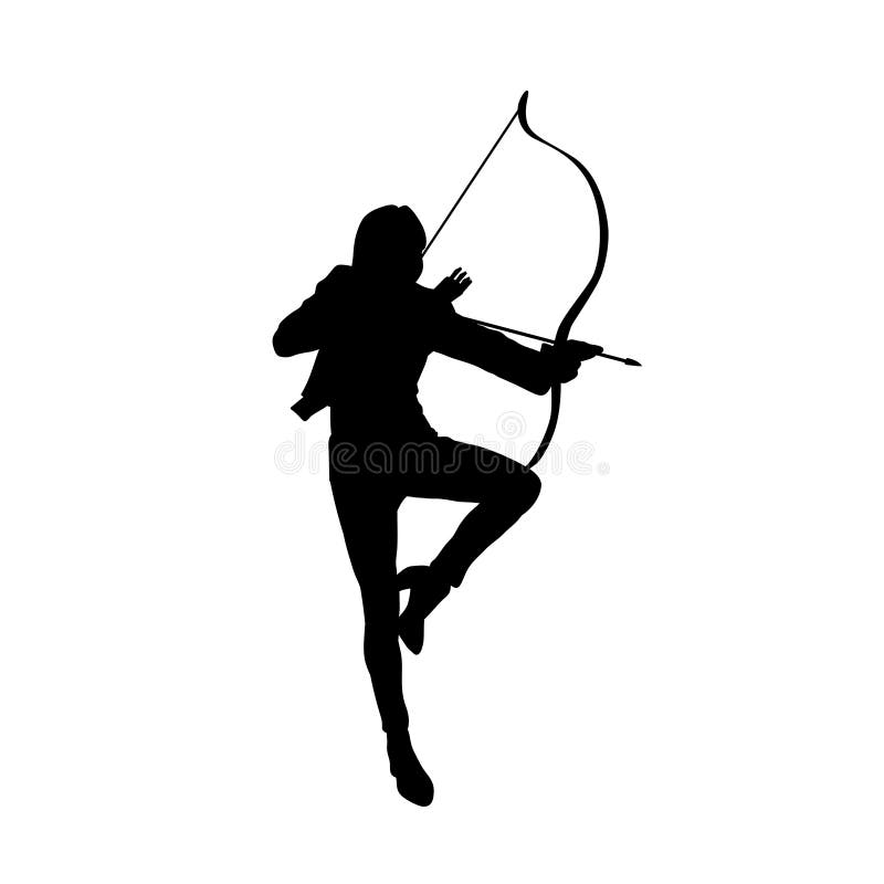Female Archer Warrior Silhouette Vector On White Background Stock