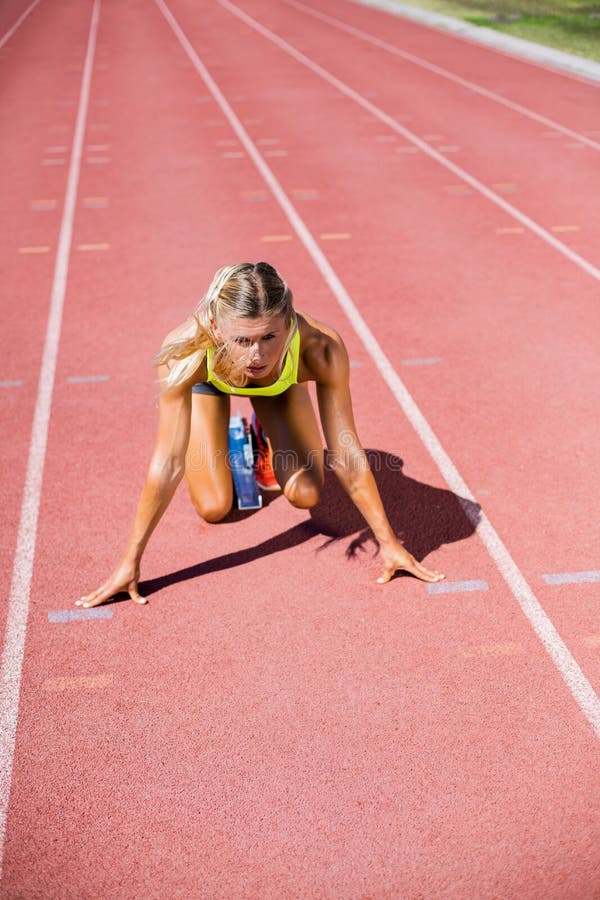 Female Athlete Ready To Run on Running Track Stock Image Image of