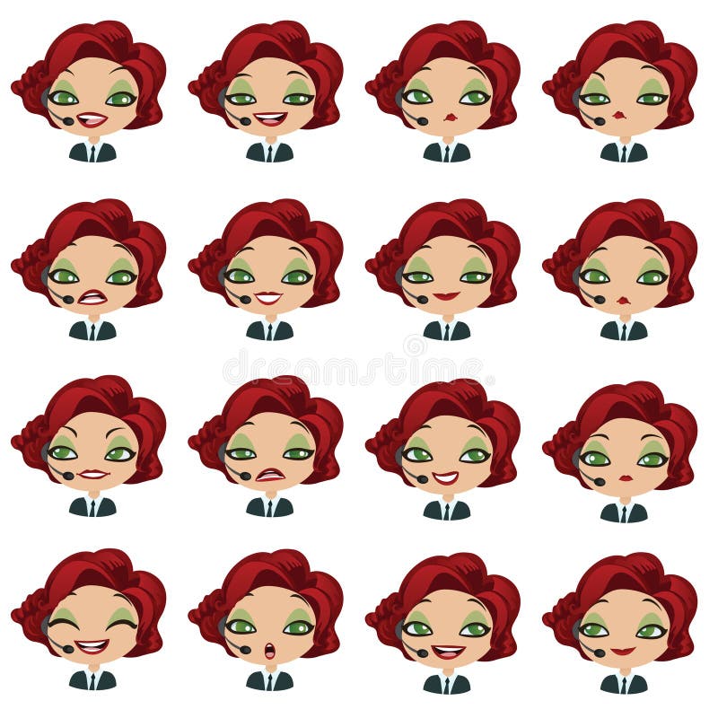 Female Avatar Manager with Headset Set of Expressions Stock Vector ...