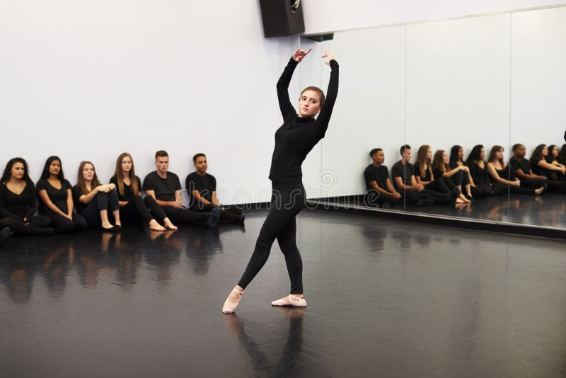 Female Ballet Student at Performing Arts School Performs for Class and