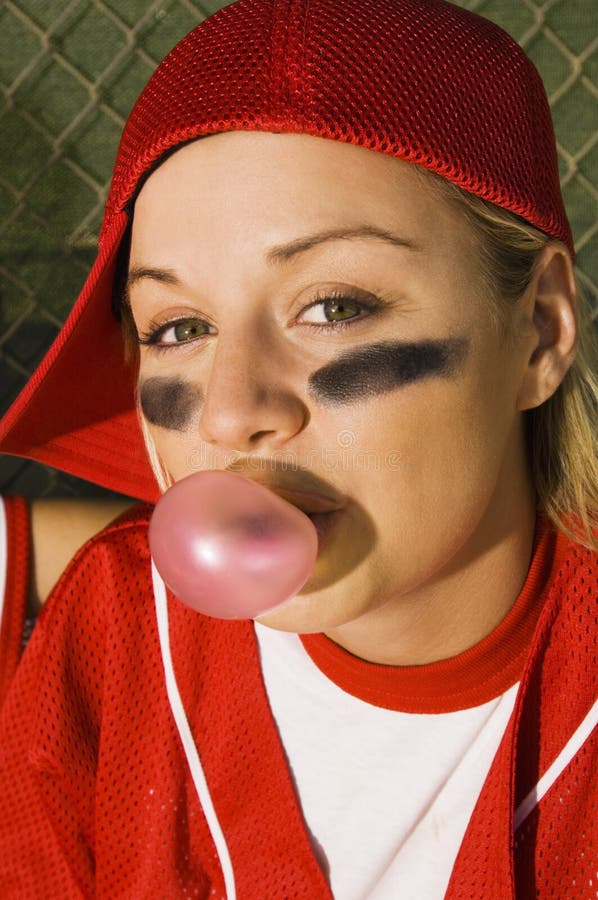 Female Baseball Player Chewing Bubble Gum Stock Photo Image of skill