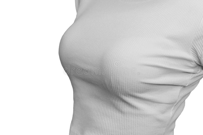 girl in a white T-shirt with big breasts Stock Photo