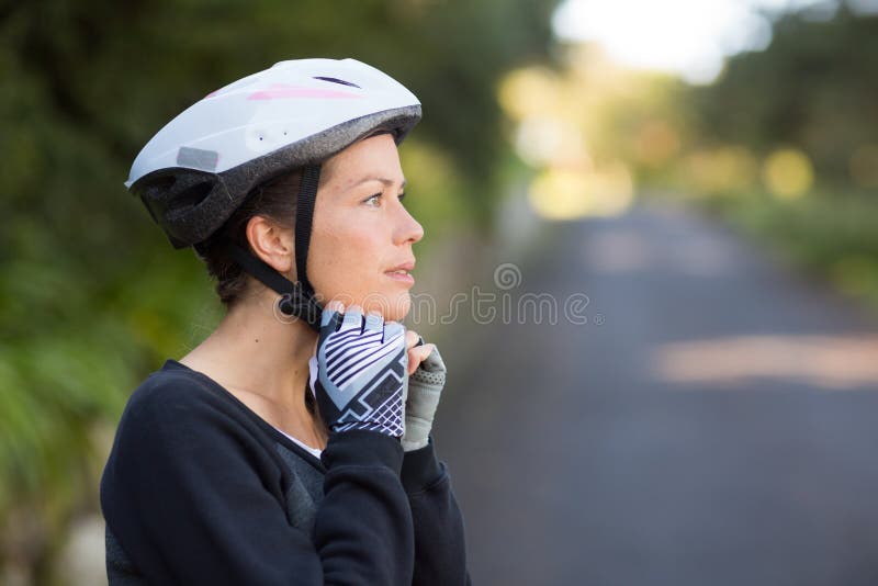 Female Biker Wearing Bicycle Helmet Stock Photo Image of bike