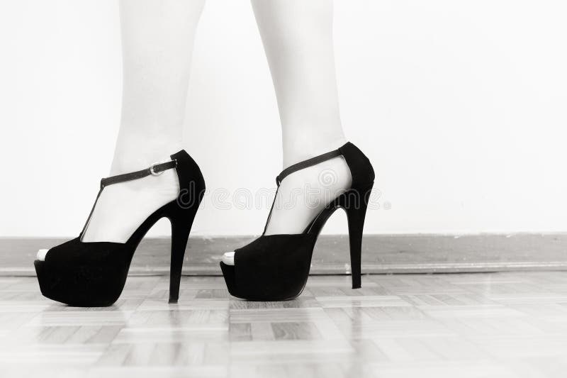 Female Black High Heels Detail in Black and White Stock Image - Image ...