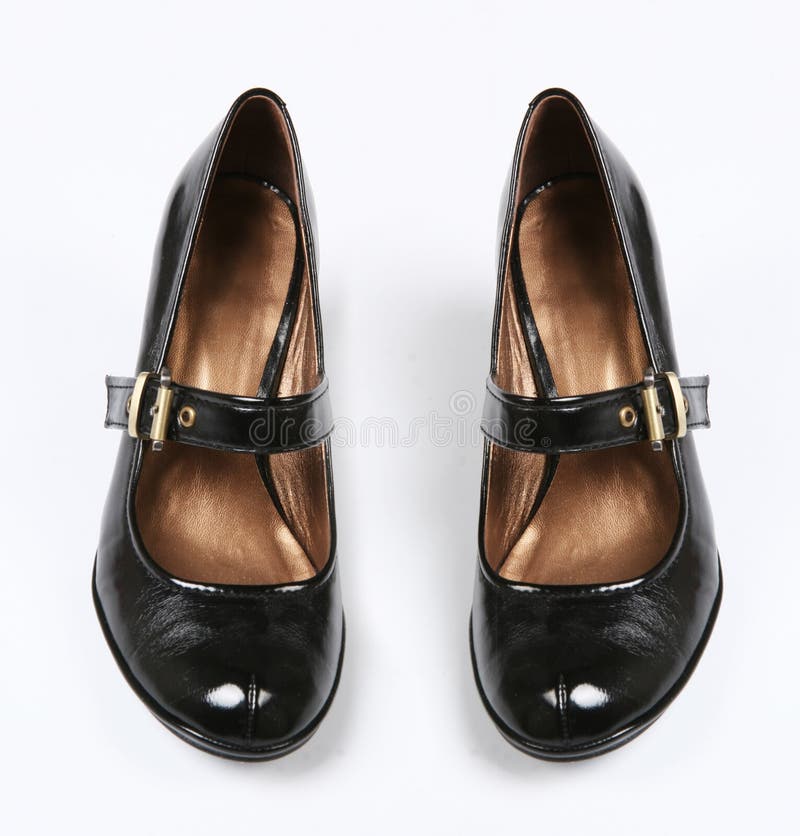 Female black varnished shoes