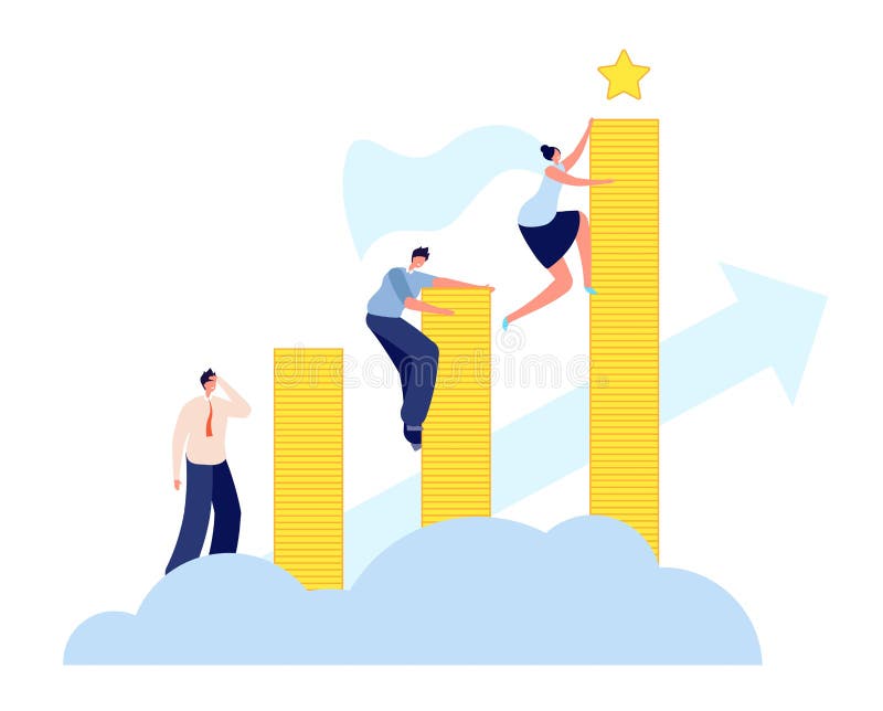 Female career growth. Modern business, woman aspiring to success. Ascent to goal, leadership and development. Girl. Motivation vector concept. Businesswoman royalty free illustration Female career growth. Modern business, woman aspiring to success. Ascent to goal, leadership and development. Girl. Motivation vector concept. Businesswoman royalty free illustration