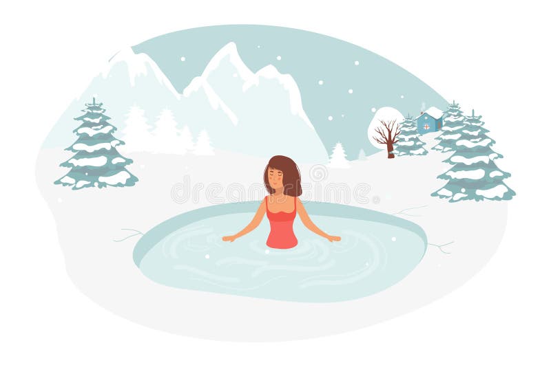 Female Character Swimming in Ice. Healthy Lifestyle Challenge, Sport ...
