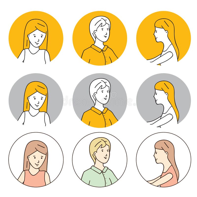 Female characters. Icons. stock illustration. Illustration of head