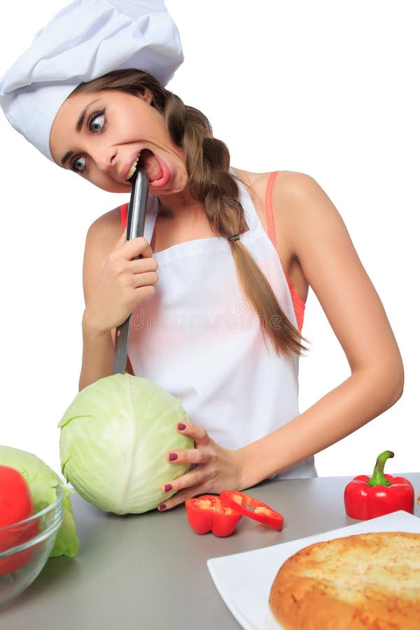Female Chef Holding a Knife with Expression Stock Image Image of occupation, professional