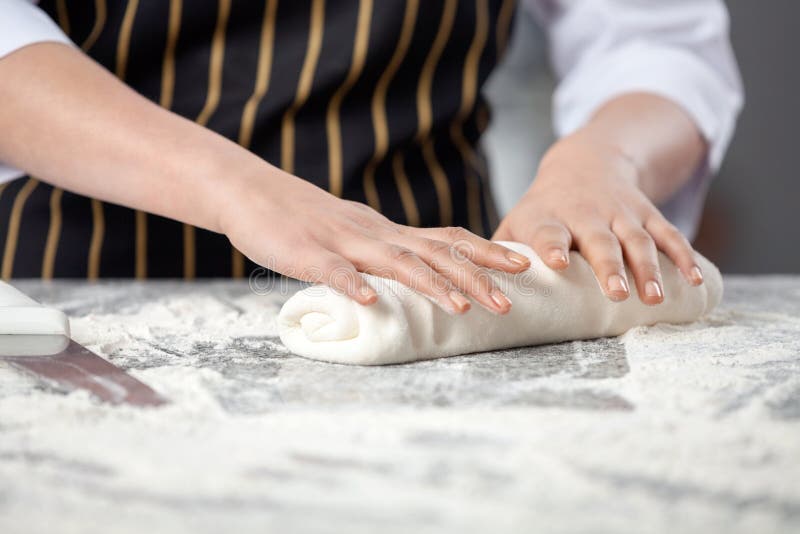 Chef Kneading Dough in Commercial Kitchen Stock Photo - Image of adult ...