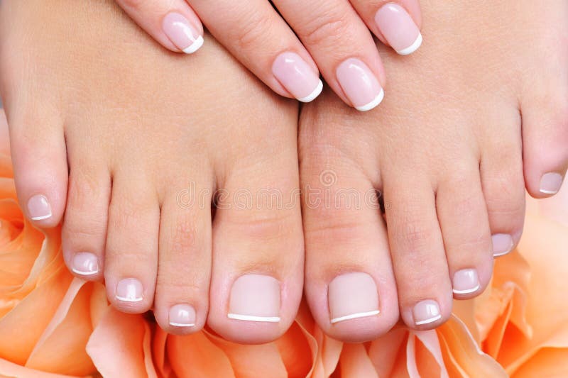 Female Clean Pure Feet With French Pedicure Stock Image Image Of