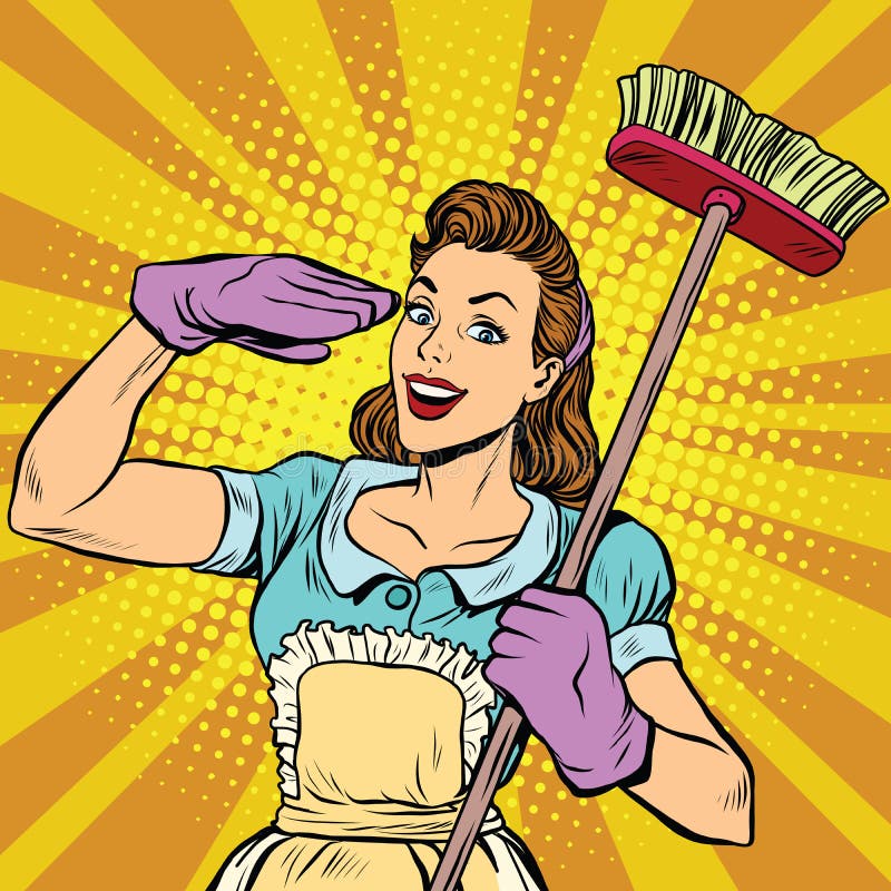 Female cleaner cleaning company pop art retro