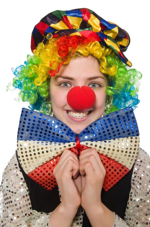 Female Clown Isolated on White Stock Photo - Image of colorful ...