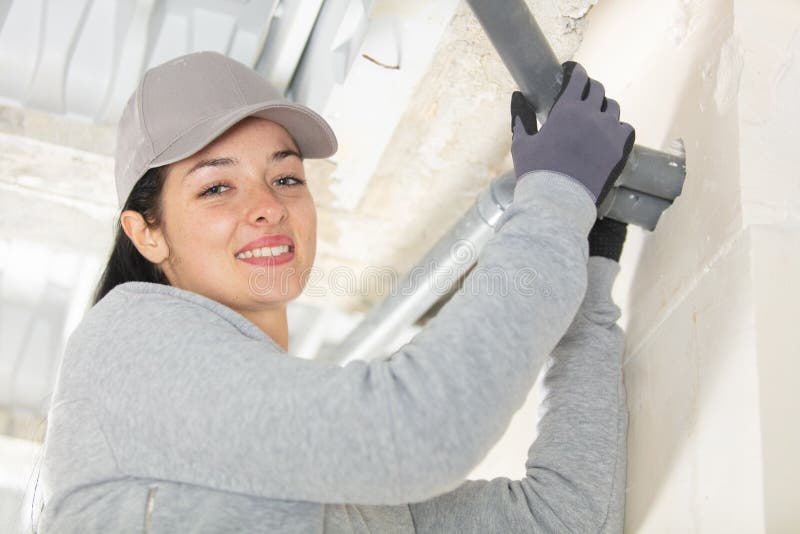 Female Construction Site Engineer Smiling Stock Image - Image of hard ...