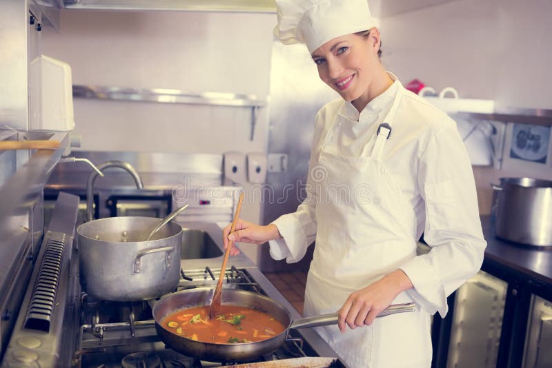 Female Cook Preparing Food in Kitchen Stock Image Image of female