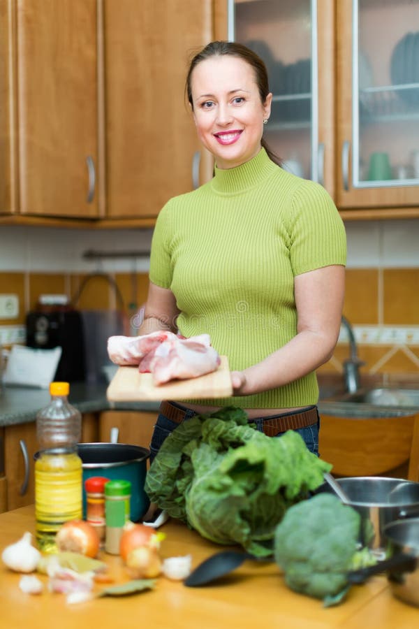Female Cooking Dinner at Home Stock Photo - Image of cook, saucepan