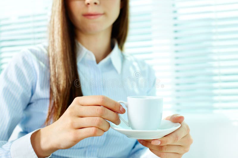 Female with cup stock image. Image of morning, holding 28376359