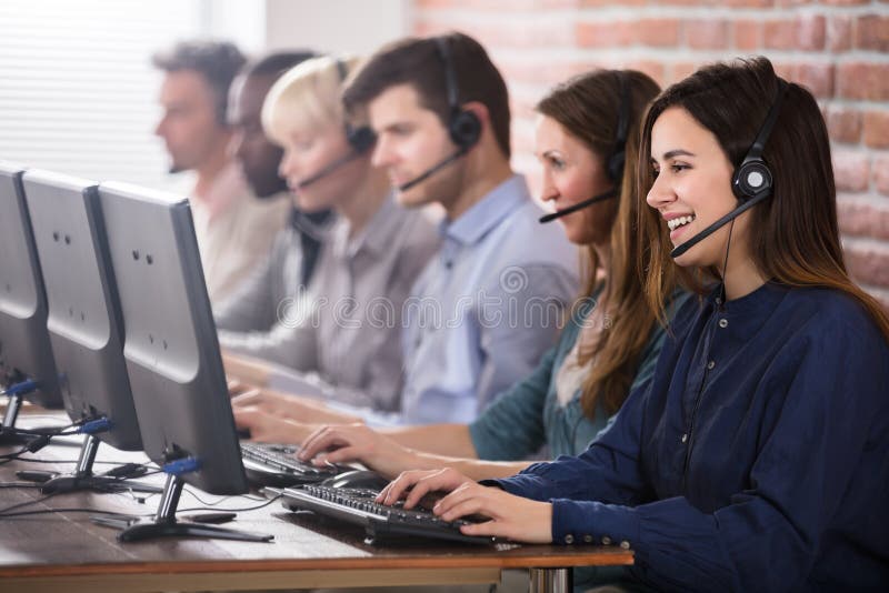 Call Center Woman, Office and Communication for Customer Service, Help