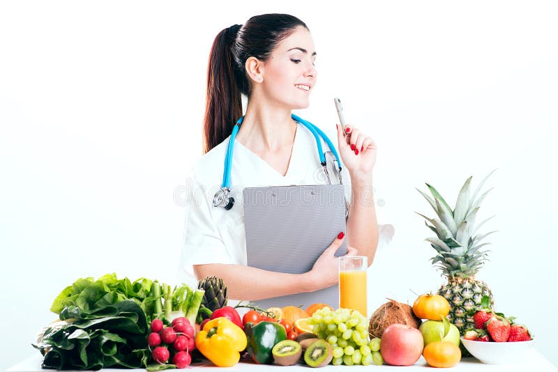 Female dietitian in uniform with stethoscope royalty free stock photos