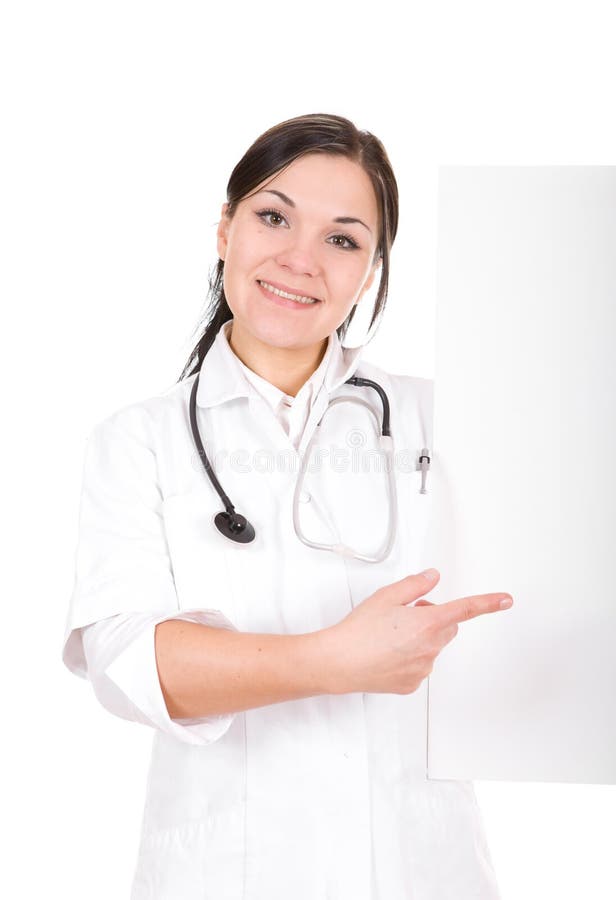 Female doctor with board