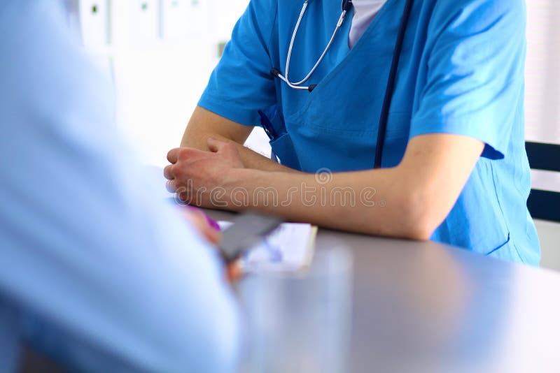 Female Doctor Holding Application Form while Consulting Patient Stock Image Image of