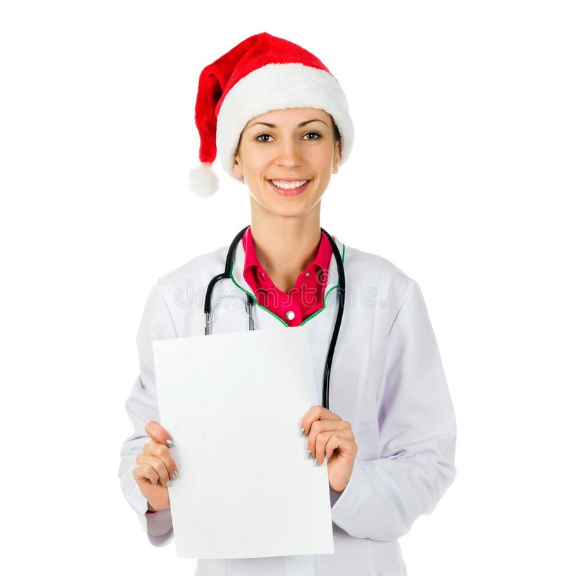 Female doctor in Santa hat