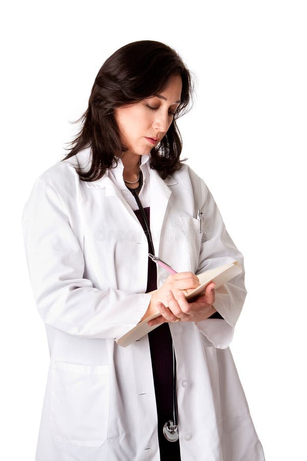 Female doctor writing prescription notes