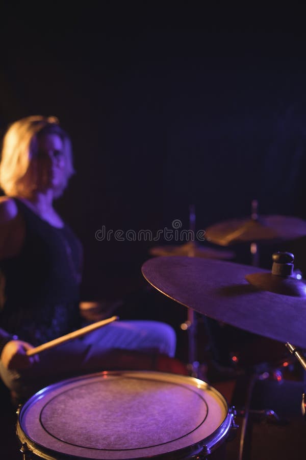 Female Drummer Performing in Stock Image Image of female