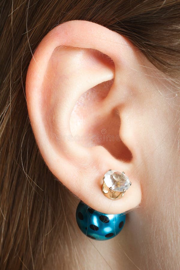 Female Ear with a Beautiful Blue Earring Stock Image Image of stylish