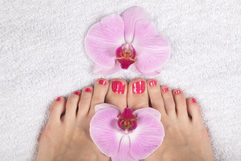 Female Elegance Feet Red Pedicure Nails Spa Therapy Stock Image Image
