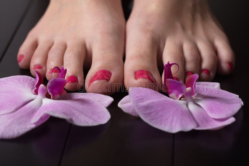Female Elegance Feet Red Pedicure Nails Spa Therapy Stock Image Image