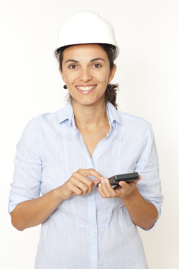 Female engineer calculating