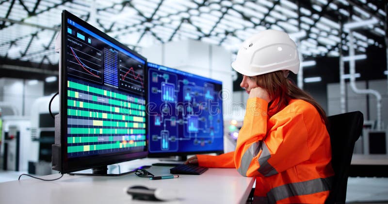 Female Engineer Faces Frustration Repairing Broken Computer stock photography