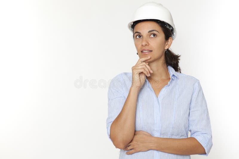 Female engineer thinking