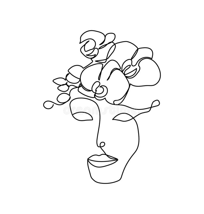 Female Face with Orchid Flowers Continuous Line Drawing. One Line Art of  Womans Silhouette Abstraction with Exotic Stock Vector - Illustration of  beauty, exotic: 228693041