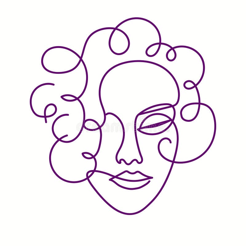 Female Face Outline Portrait, Woman Beauty Line Drawing Art. Vector