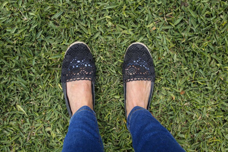 Female feet on green grass stock image. Image of vacation - 96450027