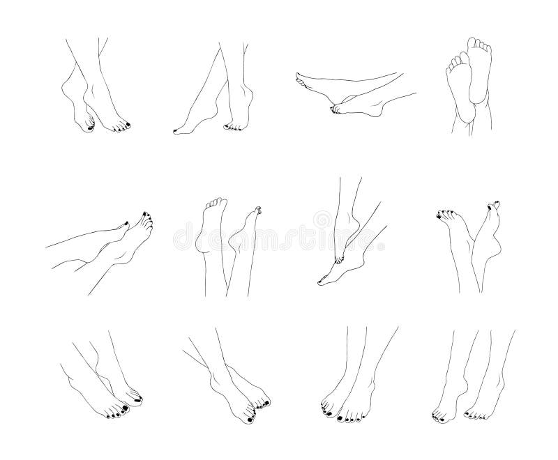 Female feet outline isolated on white background. Pedicure concept. Vector Illustration of elegant woman legs in a