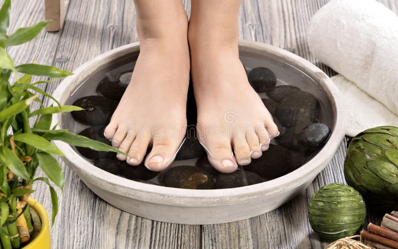 Female Feet at Spa Salon on Pedicure Procedure Stock Photo Image of